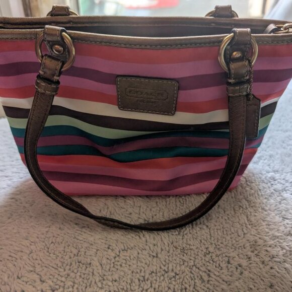 COACH Y2K LEGACY STRIPED MULTICOLOR MINI TOTE BAG - Picture 1 of 13
